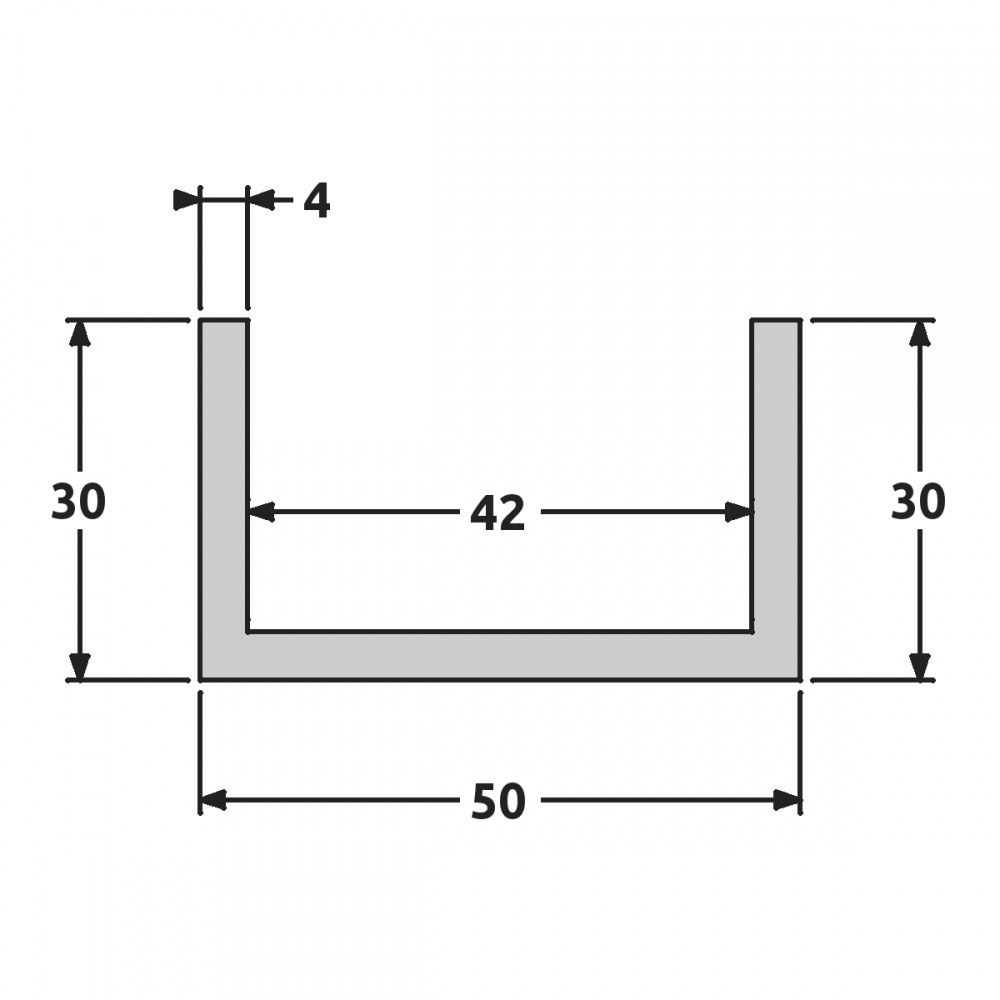 Alu U-Profil 50 x 30 x 50 x 3,0 mm Aluminium AlMgSi0,5 U-Stab Profil  Aluprofil U-Stange (50 cm (2 Stck.)) : : Gewerbe, Industrie &  Wissenschaft